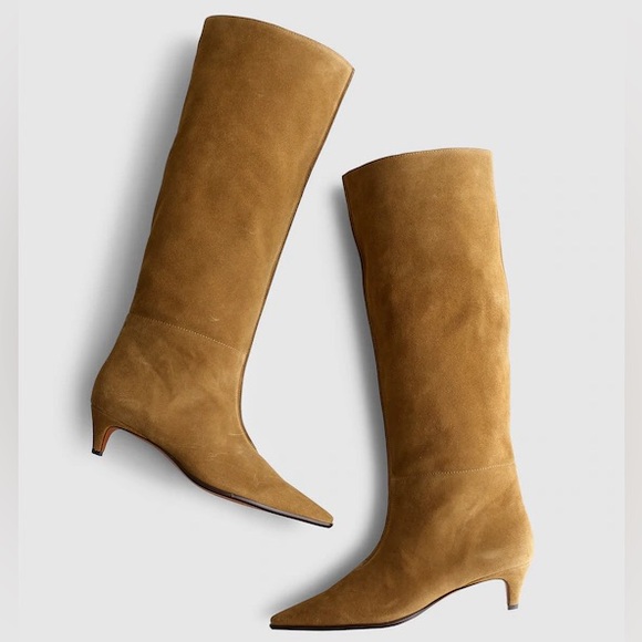 Madewell Shoes - Madewell Tall Pointed-Toe Suede Heeled Boots in Camel